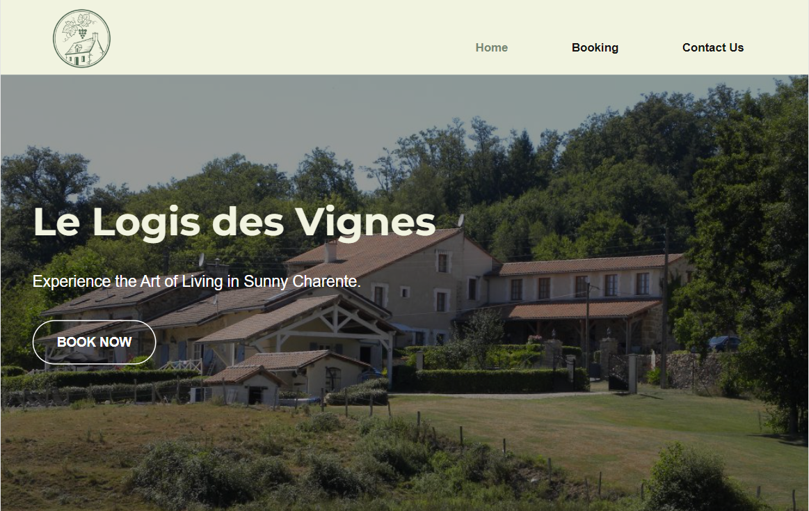Website preview for Le Logis des Vignes, showcasing high-quality photography and booking integration for luxury holiday rentals.