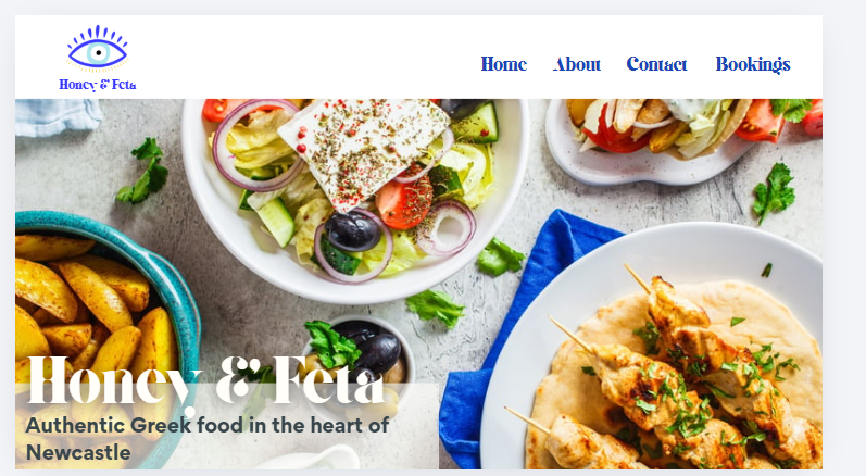 Responsive website design for Honey &amp; Feta restaurant, highlighting menu layouts and local brand identity
