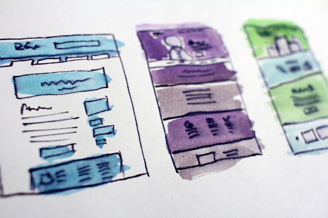 Watercolor wireframe sketches showing website layout options during the planning and strategy phase for a business website.